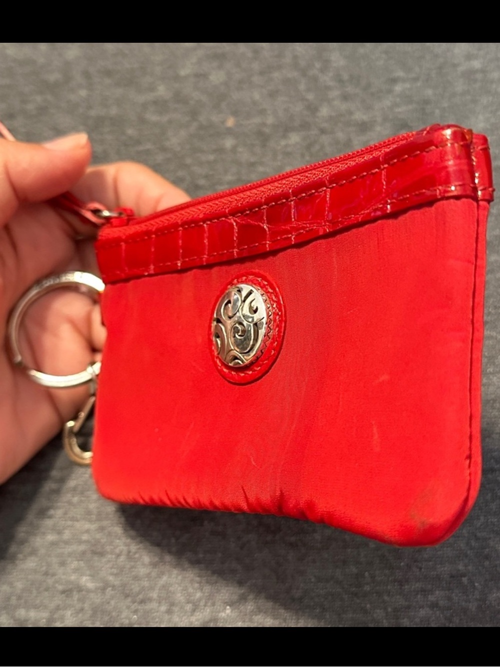 Brighton Coin Purse & DL Holder w Silver Metal Accents and Clasp, Red w Design - Picture 3 of 5
